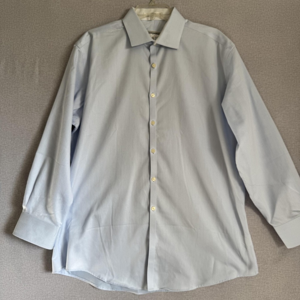 Jhane Barnes Shirt Mens Large Blue Slim Fit Non Iron Dress Button Up Long Sleeve